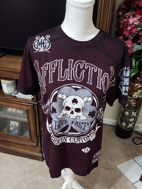 Affliction Live Fast Skull Graphic Tee - Burgundy